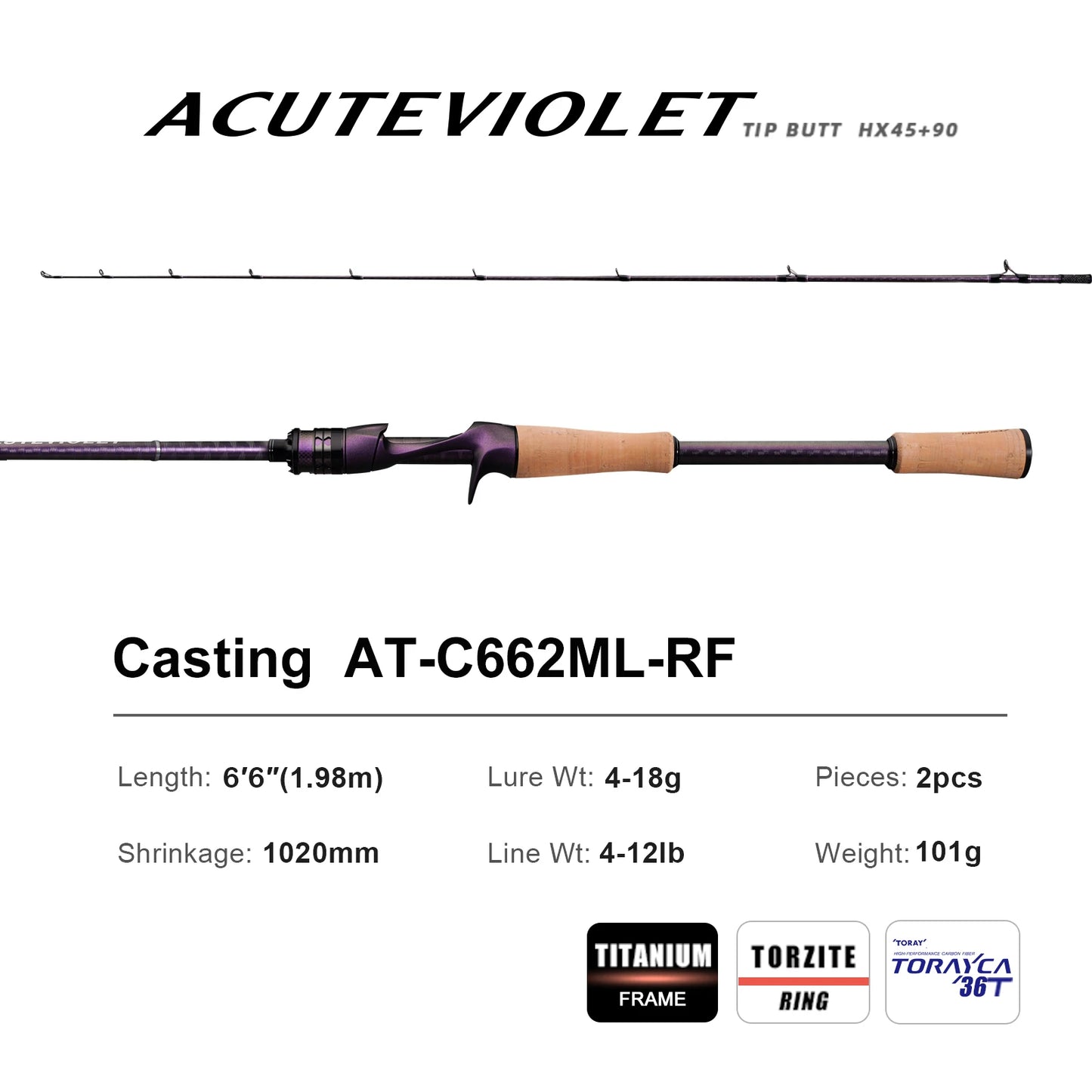 PureLure AcuteViolet Bass Rod Spinning Baitcasting