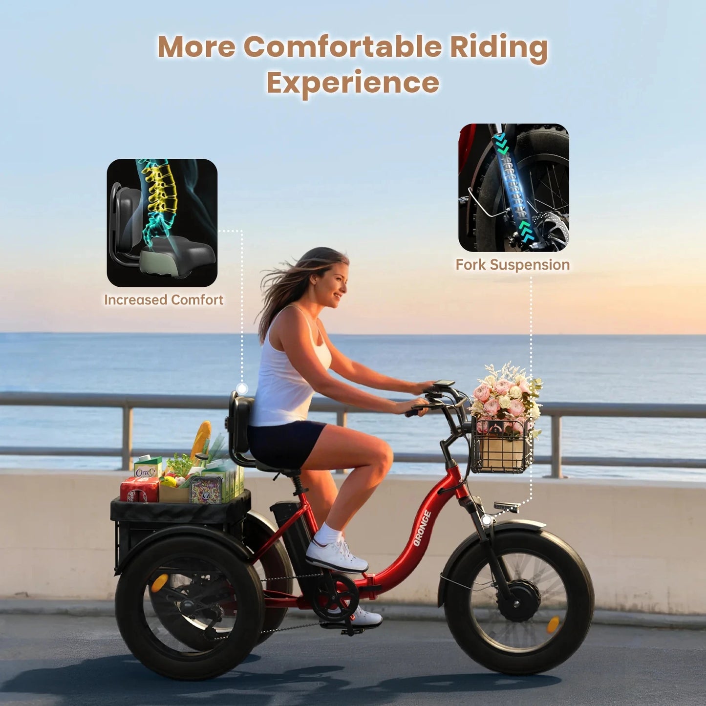 QRONGE 960W Folding Electric Tricycle With 36V 50 Mile Range