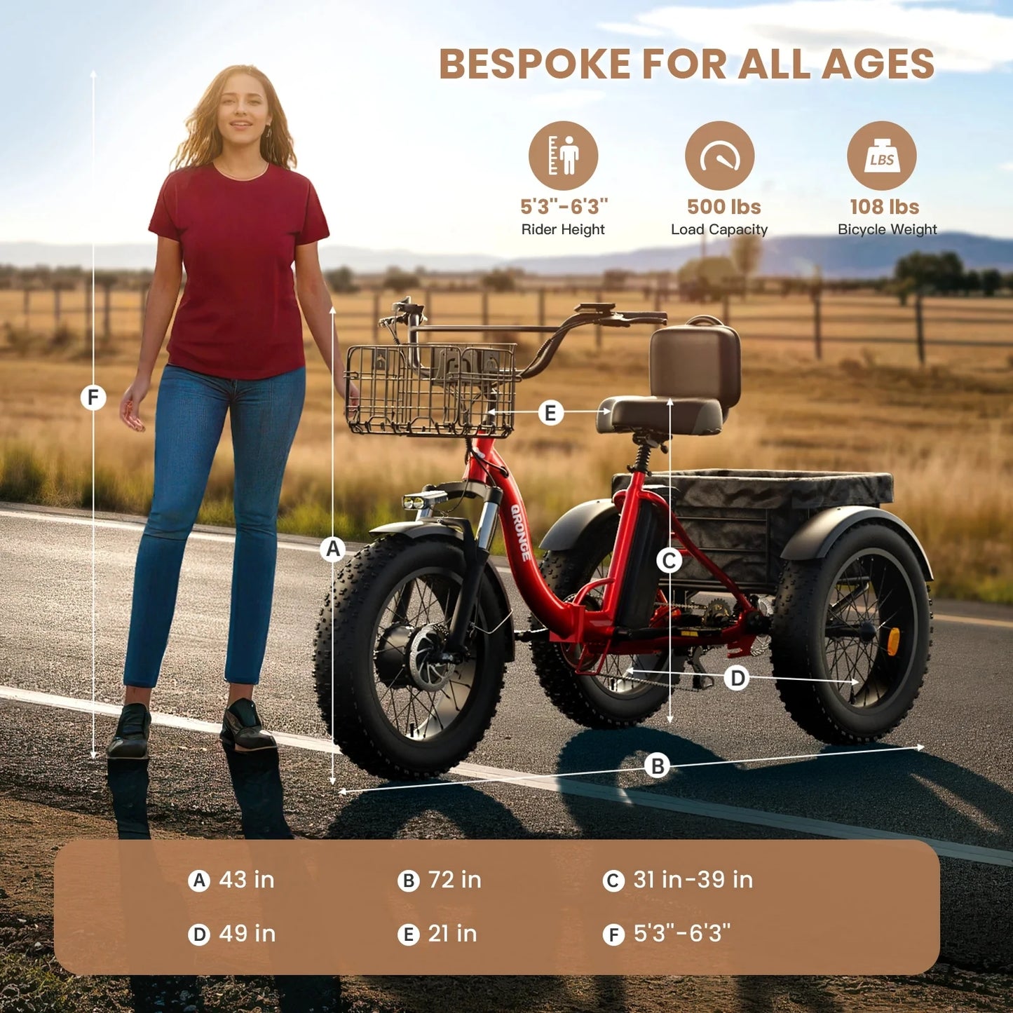 QRONGE 960W Folding Electric Tricycle With 36V 50 Mile Range