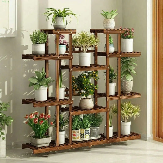Wisfor Wooden Plant Shelf Indoor Outdoor Multi Tier Stand