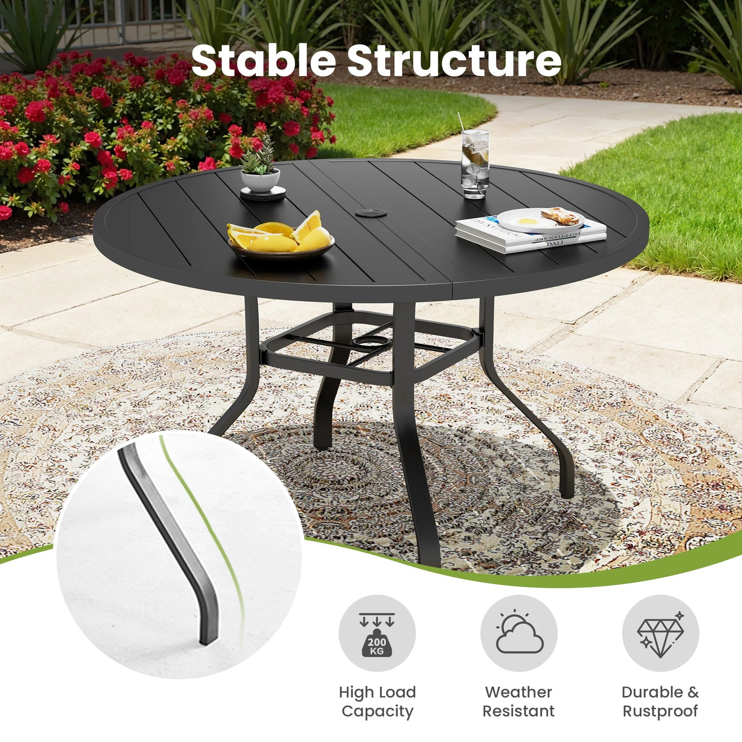 FARINI Round Outdoor Patio Dining Table Iron