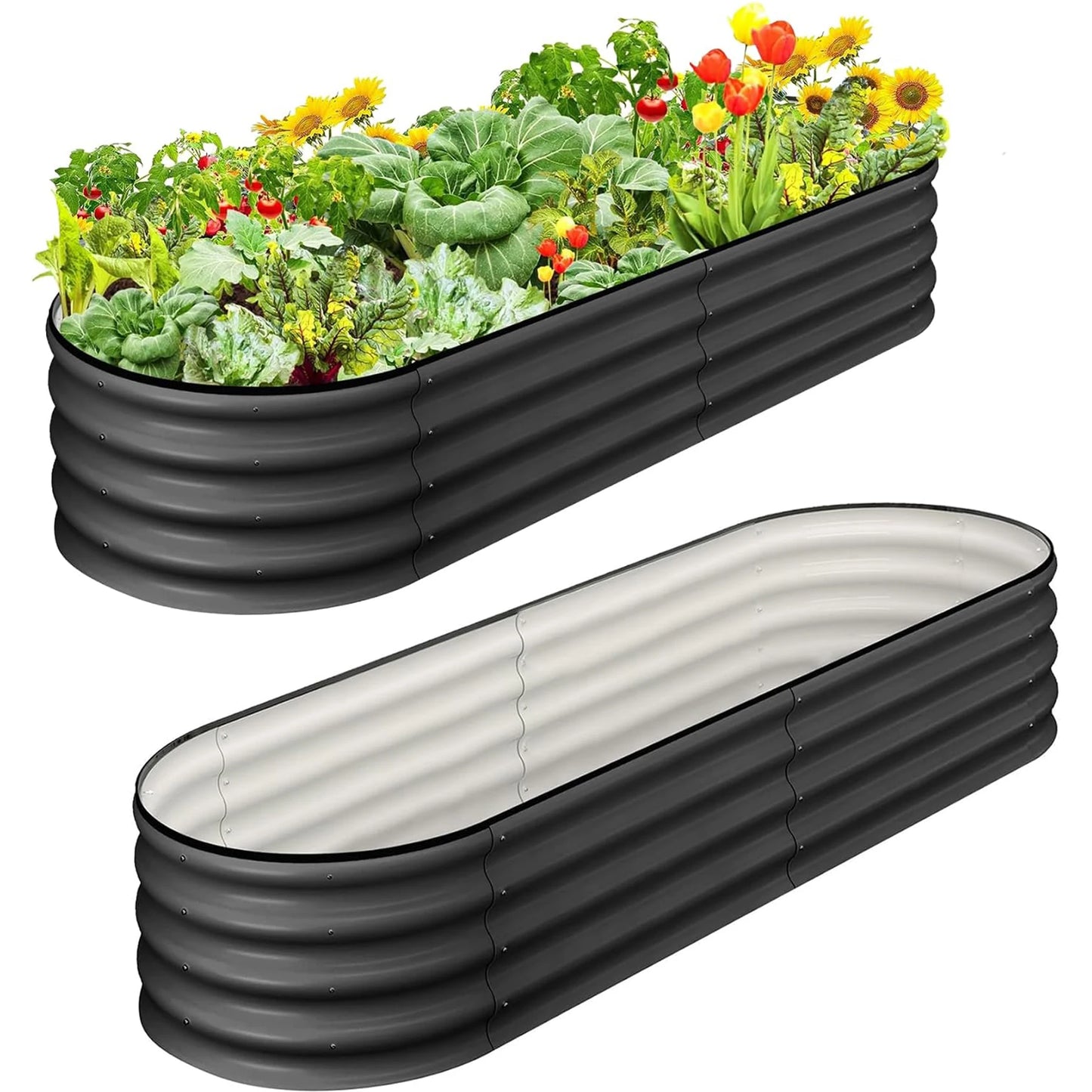 HiMISS Oval Raised Garden Bed Galvanized Metal Planter Box