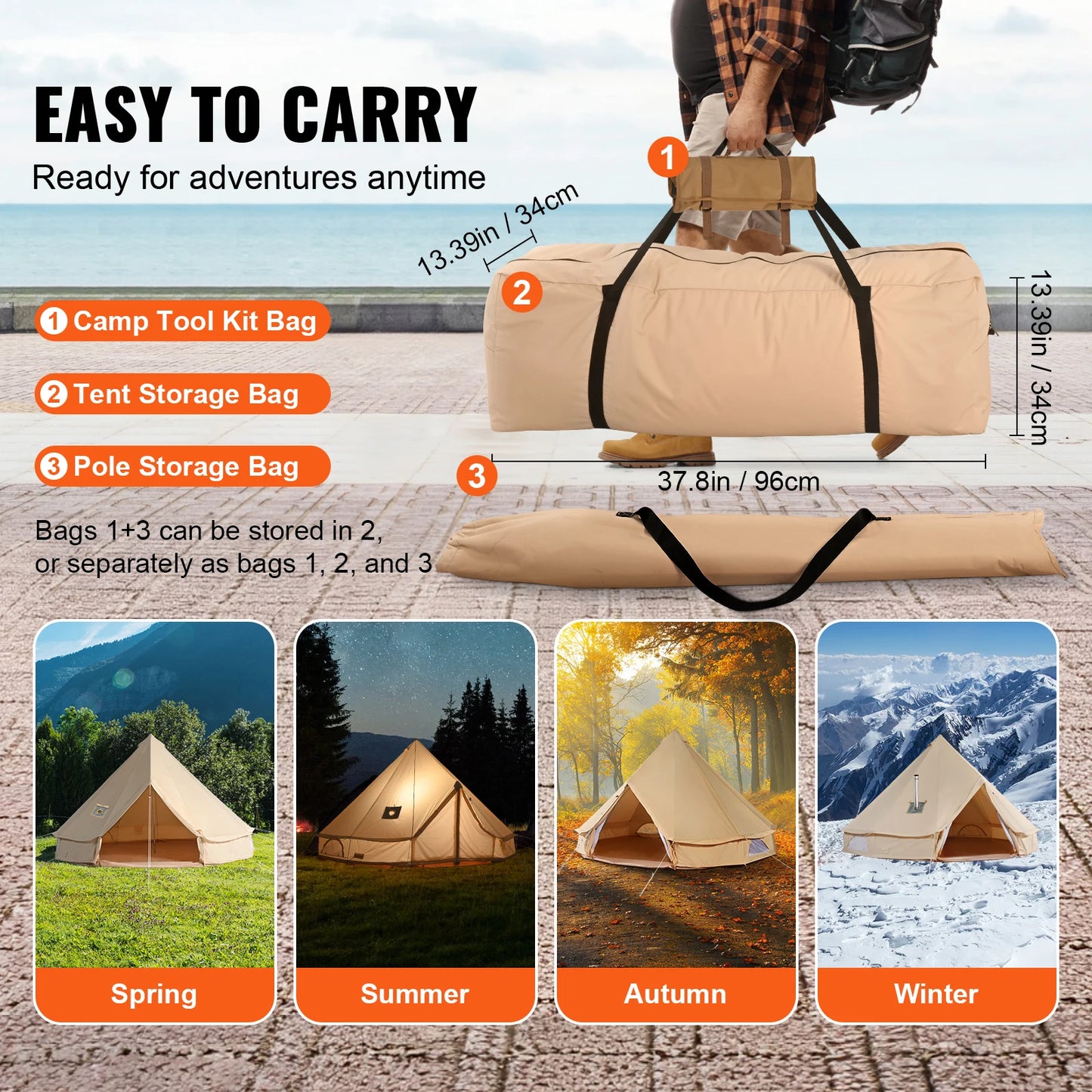 SucceBuy Canvas Bell Tent For Camping Holds Up To 8