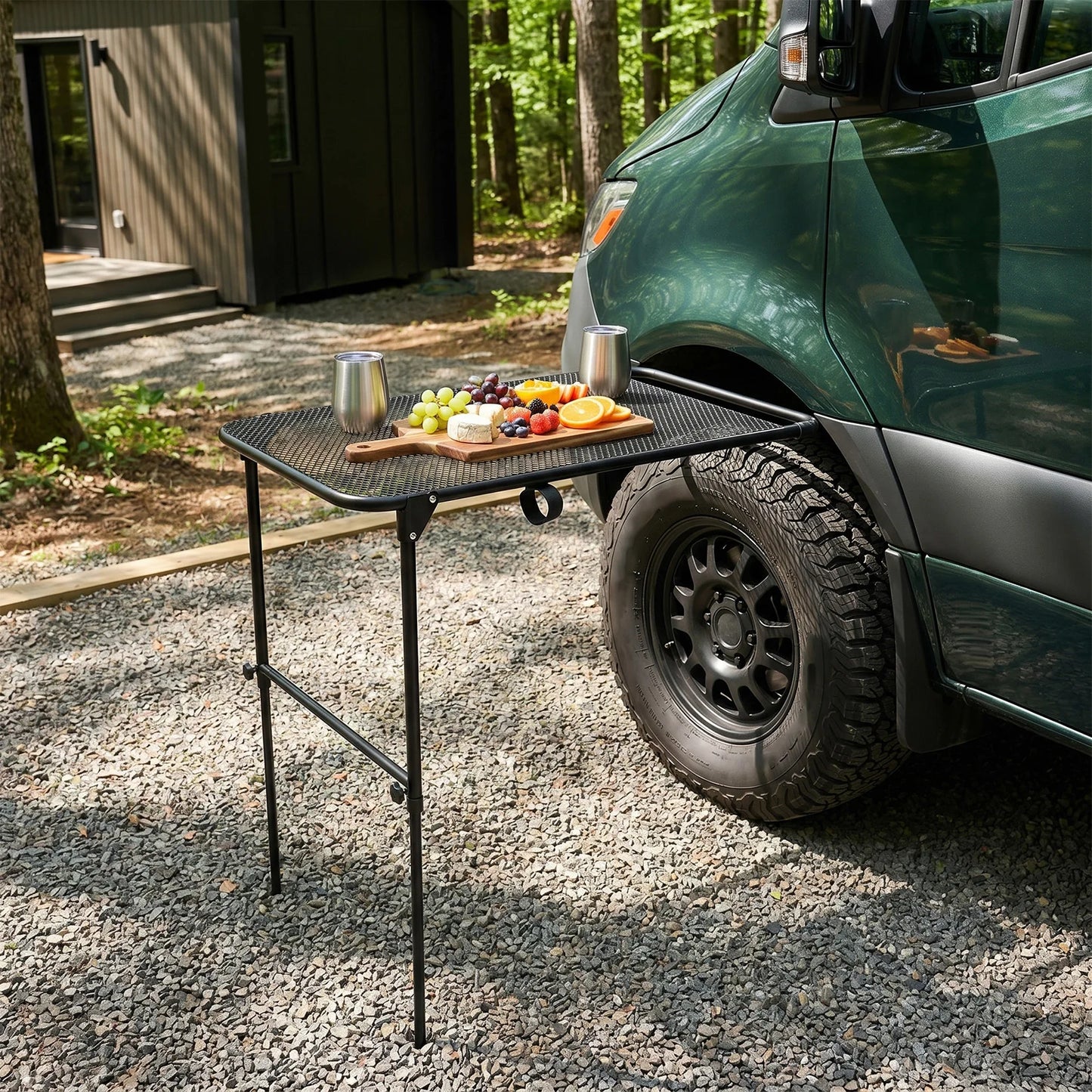Vehicle Tire Mounted Camping Table Adjustable