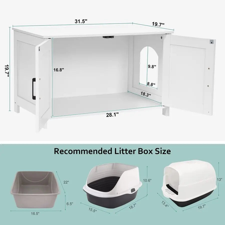 XMSJ Wooden Cat Litter Box Enclosure With Barn Door