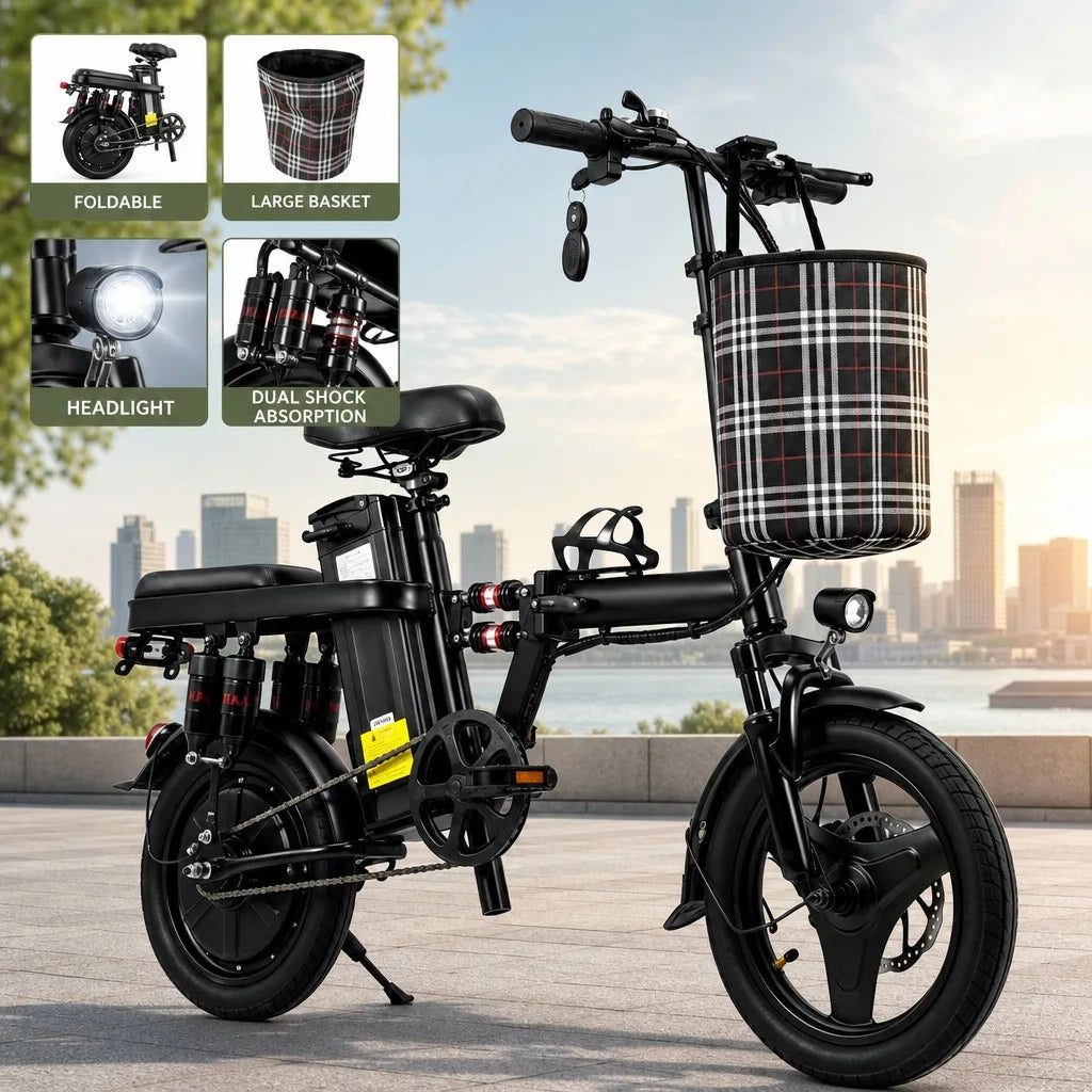 Foldable 500W 48V Commuter E Bike With 8 Shock Absorbers