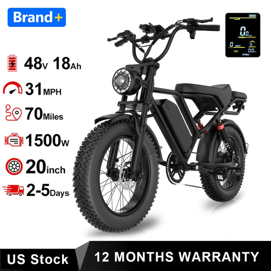 AOVOPRO 1500W Fat Tire Electric Bike 70 Miles Range
