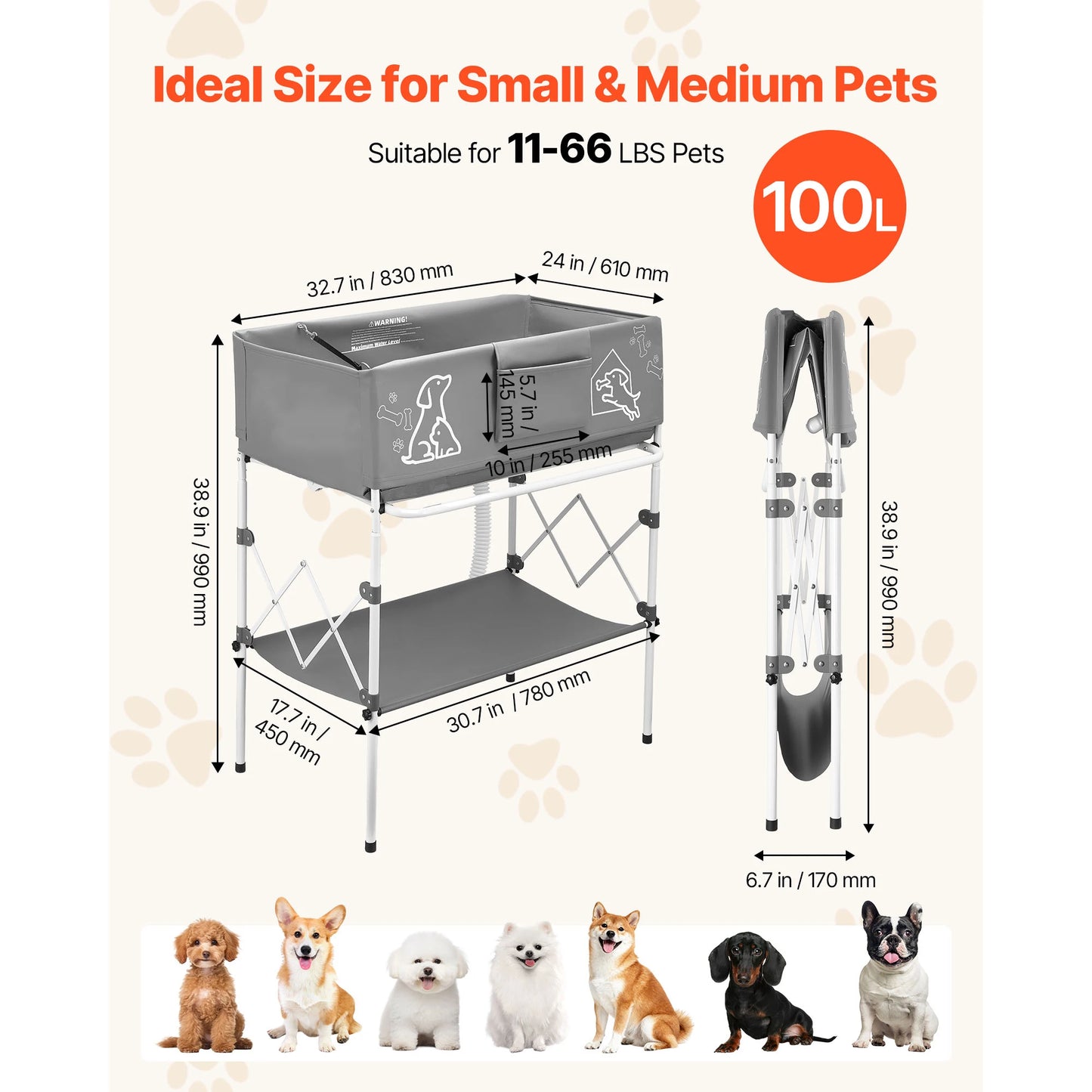 SucceBuy Foldable Elevated Dog Bathtub With Built In Drain