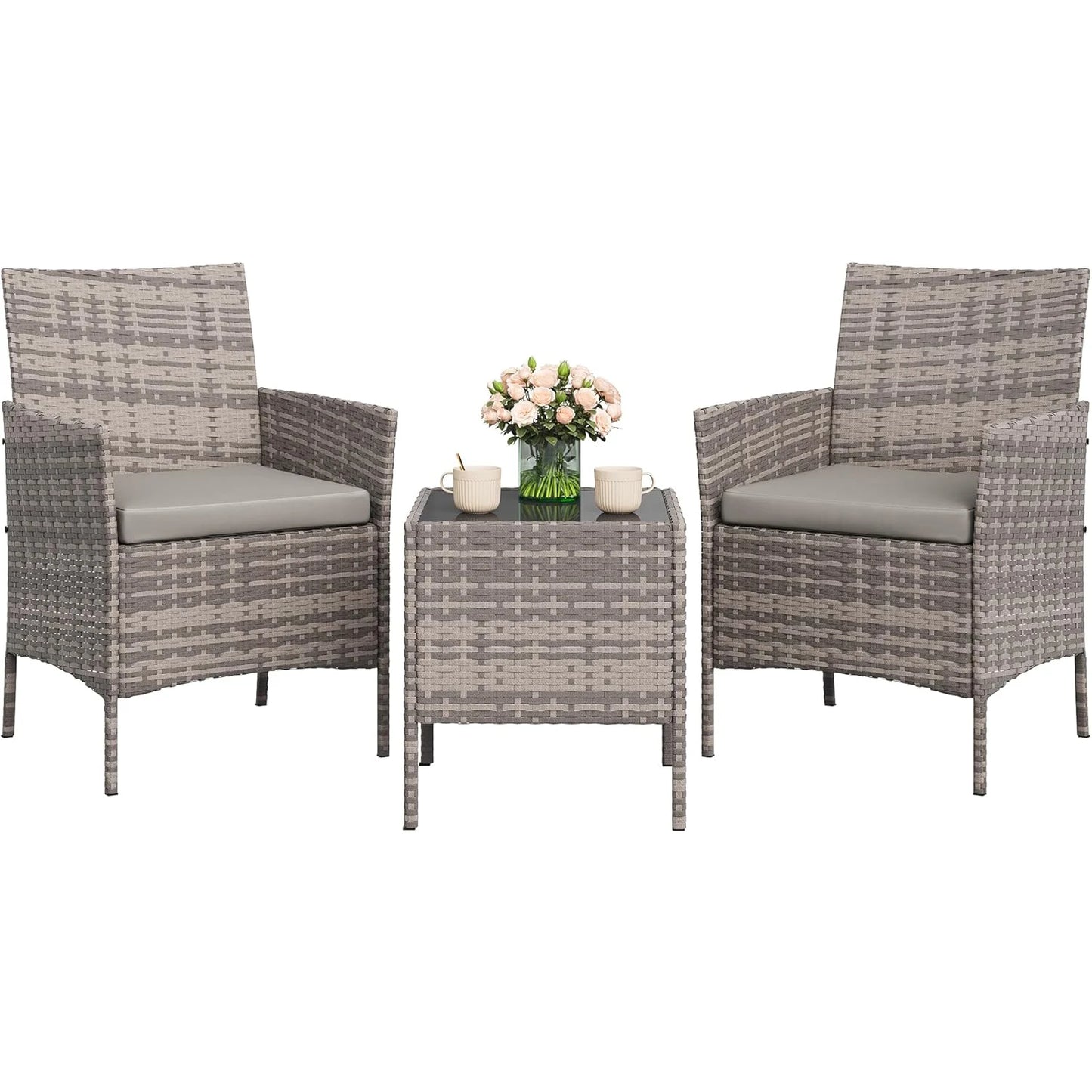 HiMISS 3-Piece Patio Wicker Set With Glass Table