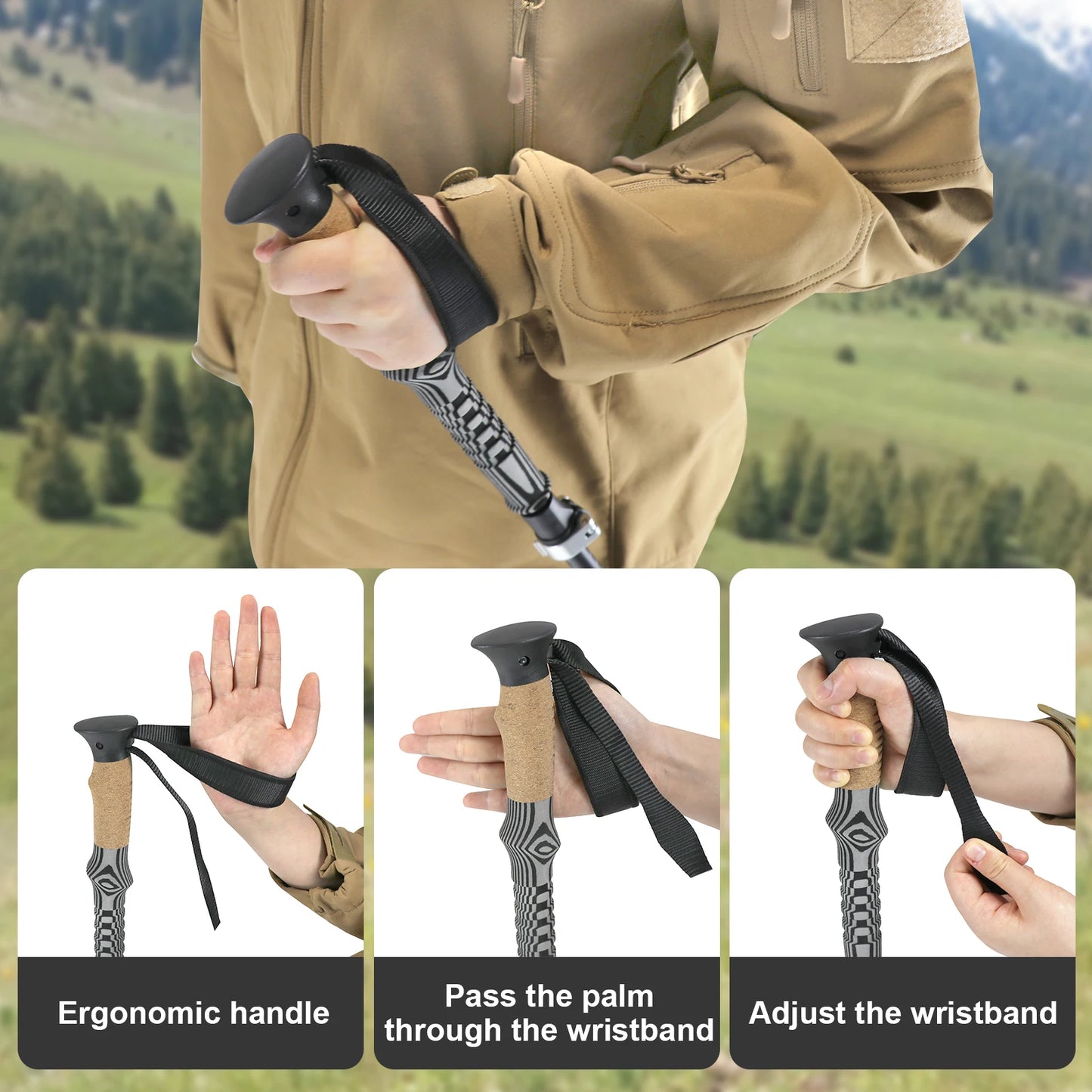 Foldable Trekking Poles With Shock Absorption Non Slip