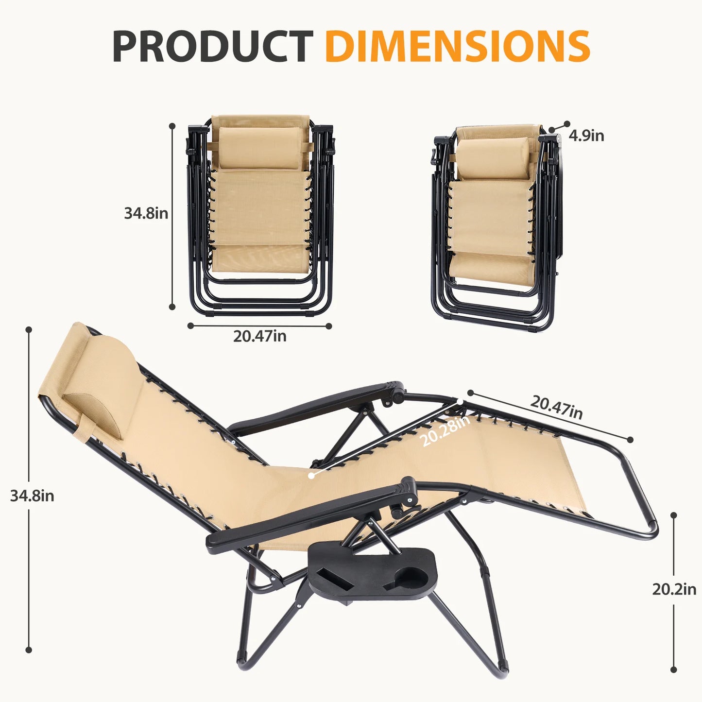 JHK Zero Gravity Recliner Chairs Outdoor Folding Set Of 2