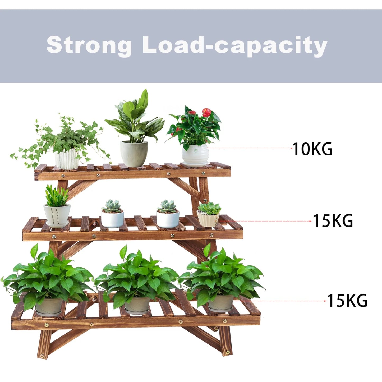 Three Tier Wood Ladder Plant Shelf Stand