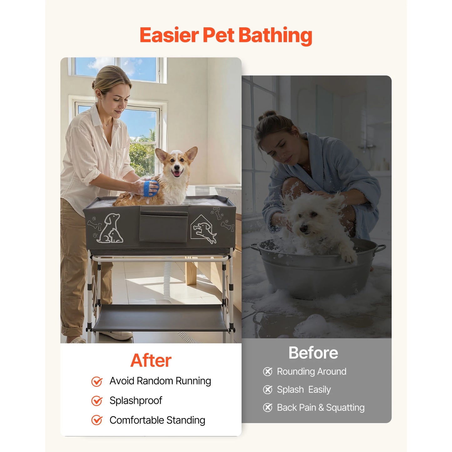 SucceBuy Foldable Elevated Dog Bathtub With Built In Drain