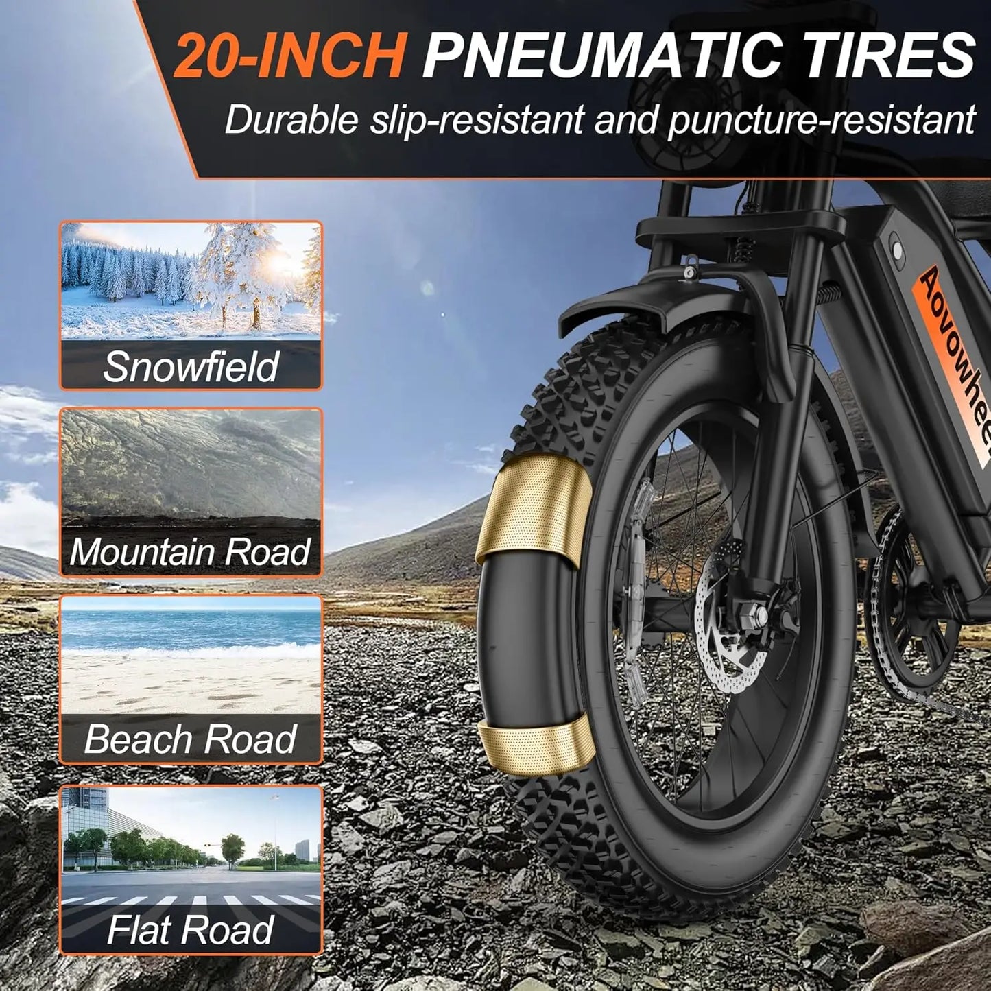 AOVOPRO 1500W Fat Tire Electric Bike 70 Miles Range