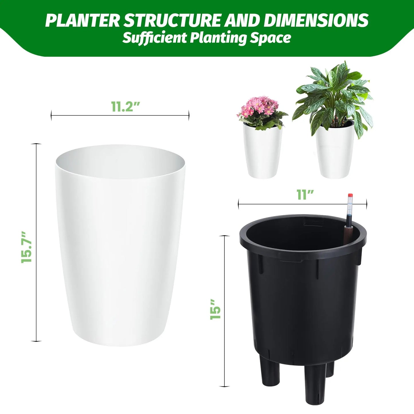 HiMISS Self Watering Planters With Water Level Indicator
