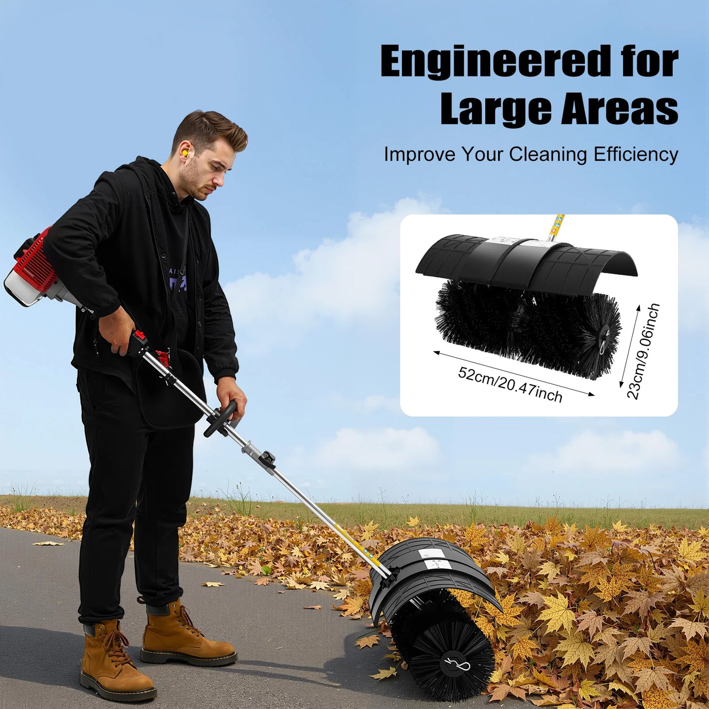 2.3HP Gas Powered Walk Behind Sweeper for Driveway and Lawn