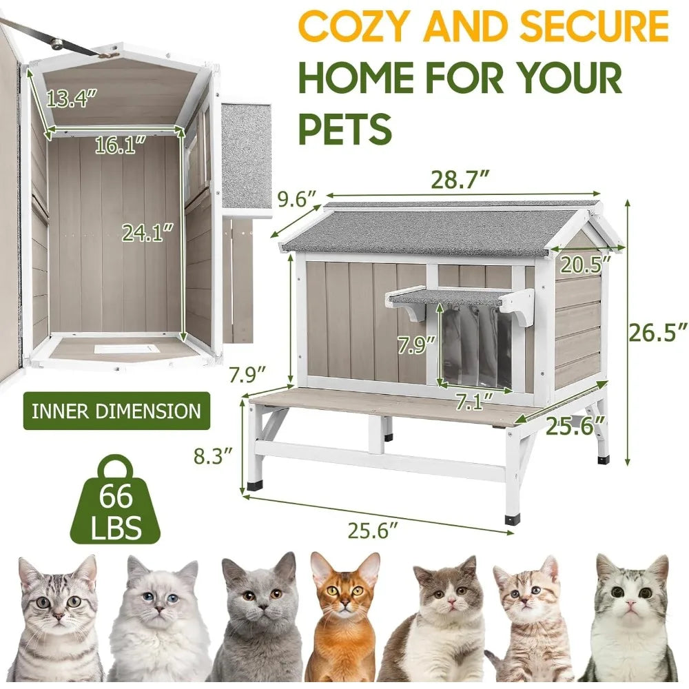 Outdoor Cat House Wooden Shelter For Cats And Ferals