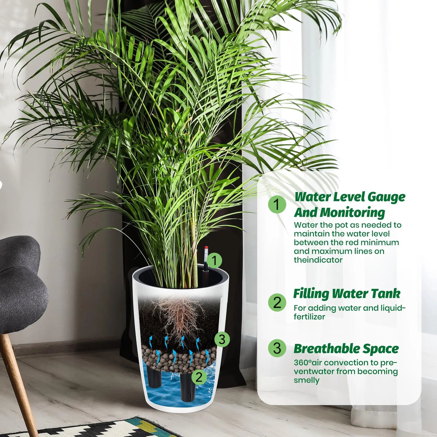 HiMISS Self Watering Planters With Water Level Indicator