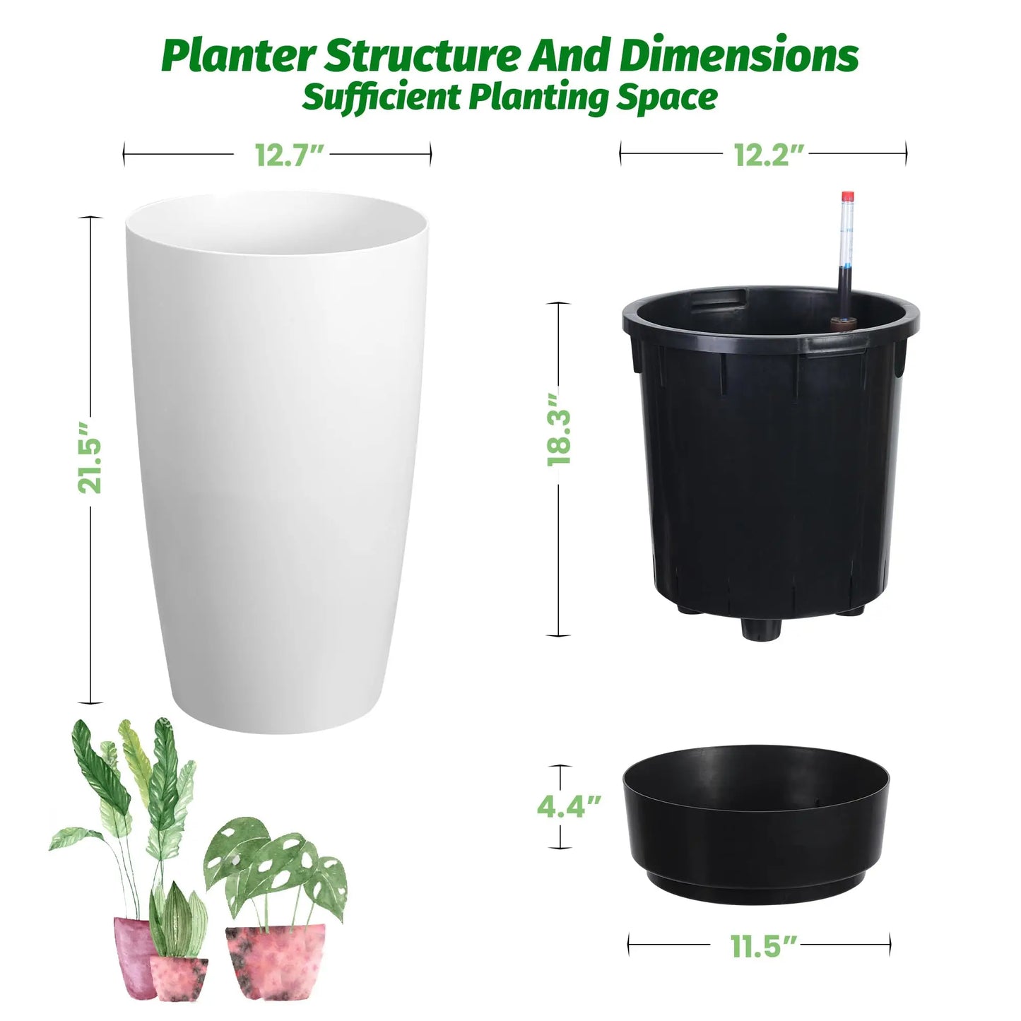 HiMISS Self-Watering Planters With Water Level Indicator