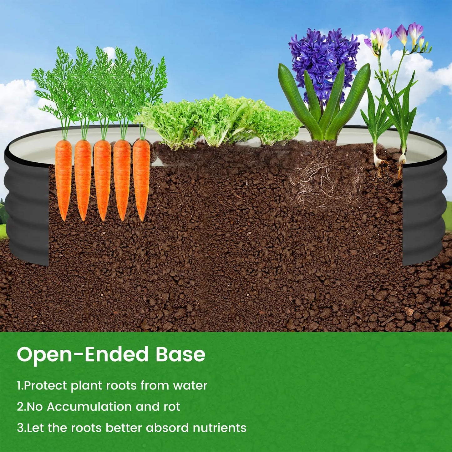 HiMISS Oval Raised Garden Bed Galvanized Metal Planter Box