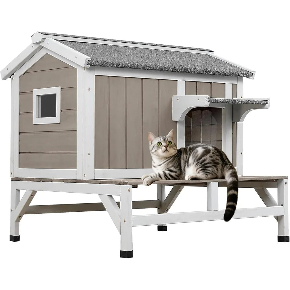 Outdoor Cat House Wooden Shelter For Cats And Ferals