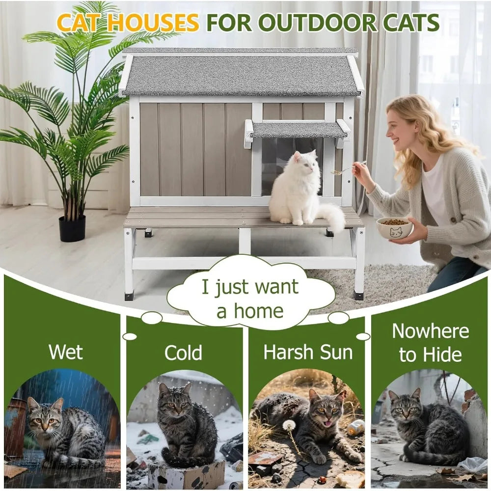 Outdoor Cat House Wooden Shelter For Cats And Ferals