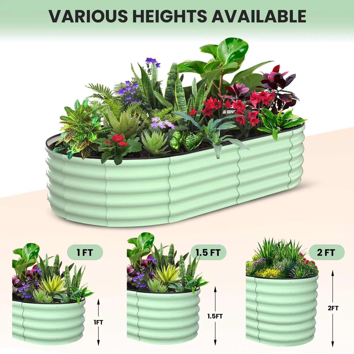 HiMISS 2-Pack Oval Galvanized Steel Raised Garden Bed