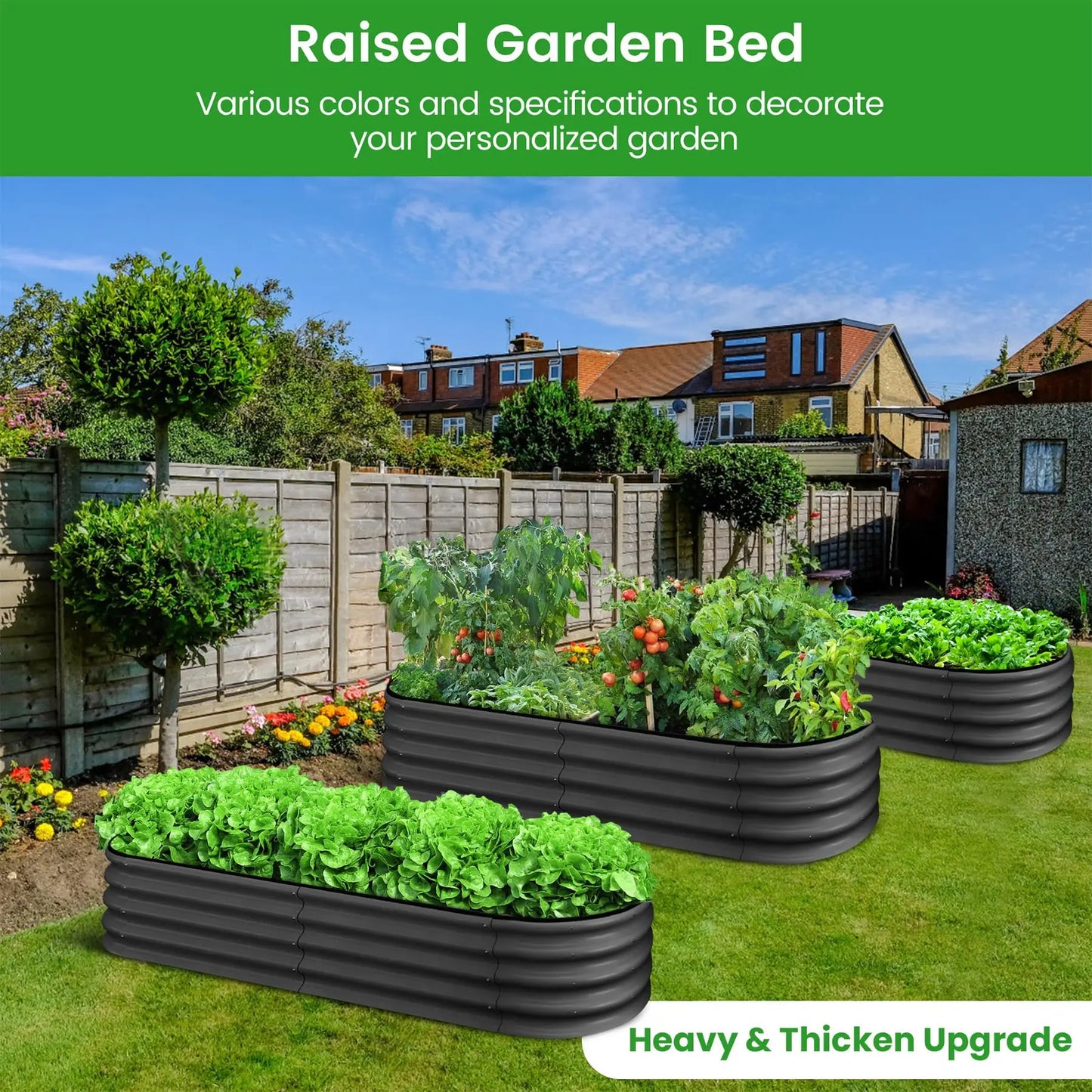HiMISS Oval Raised Garden Bed Galvanized Metal Planter Box