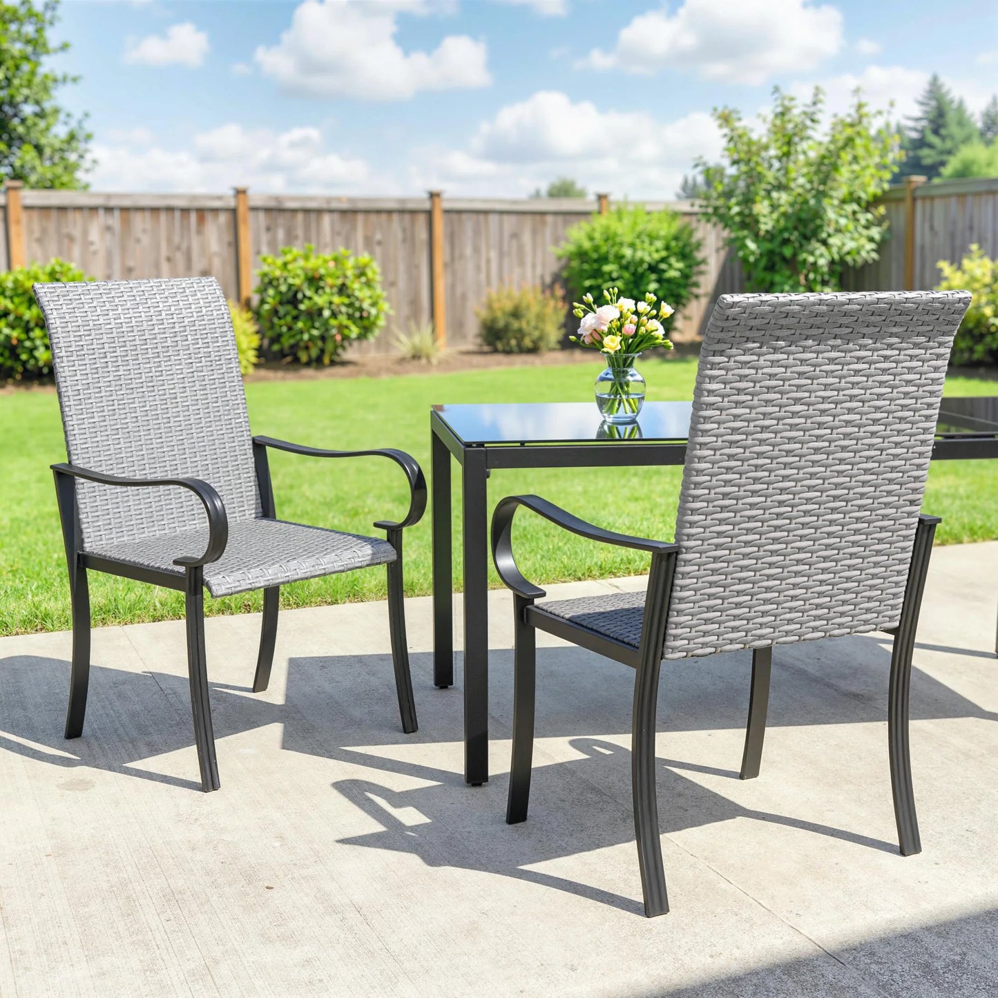 Set Of 2 Outdoor Wicker Dining Chairs With Armrests