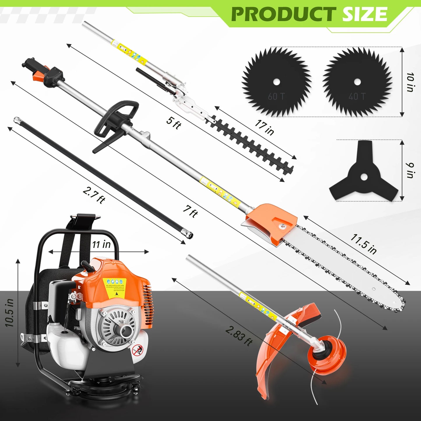 Gas Powered 6 In 1 Hedge Trimmer And Yard Tool