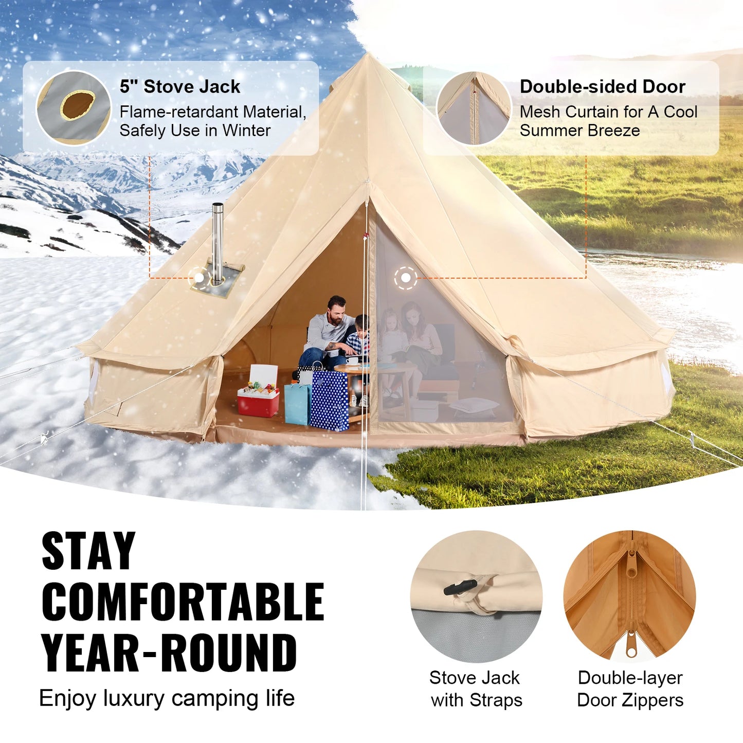 SucceBuy Canvas Bell Tent For Camping Holds Up To 8