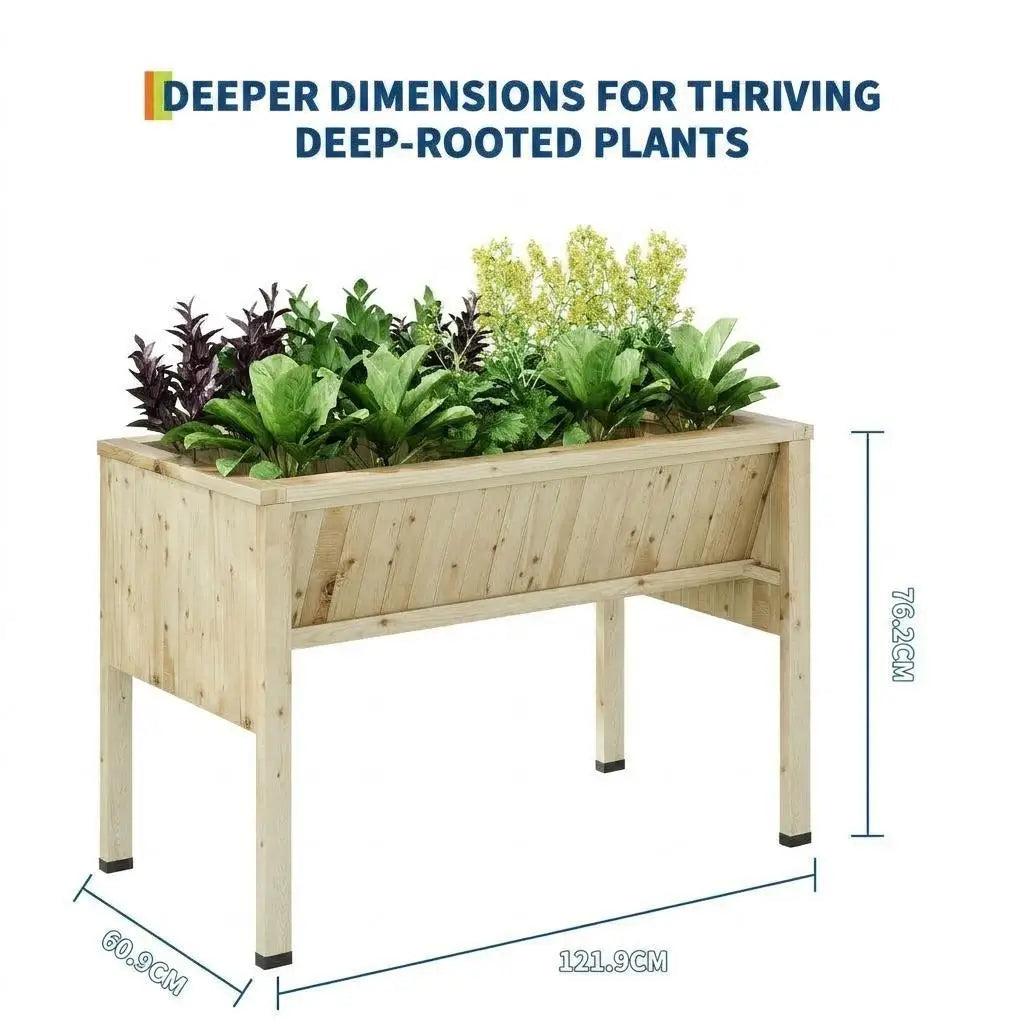 HiMISS Raised Wooden Garden Bed With Tool Hooks Planter