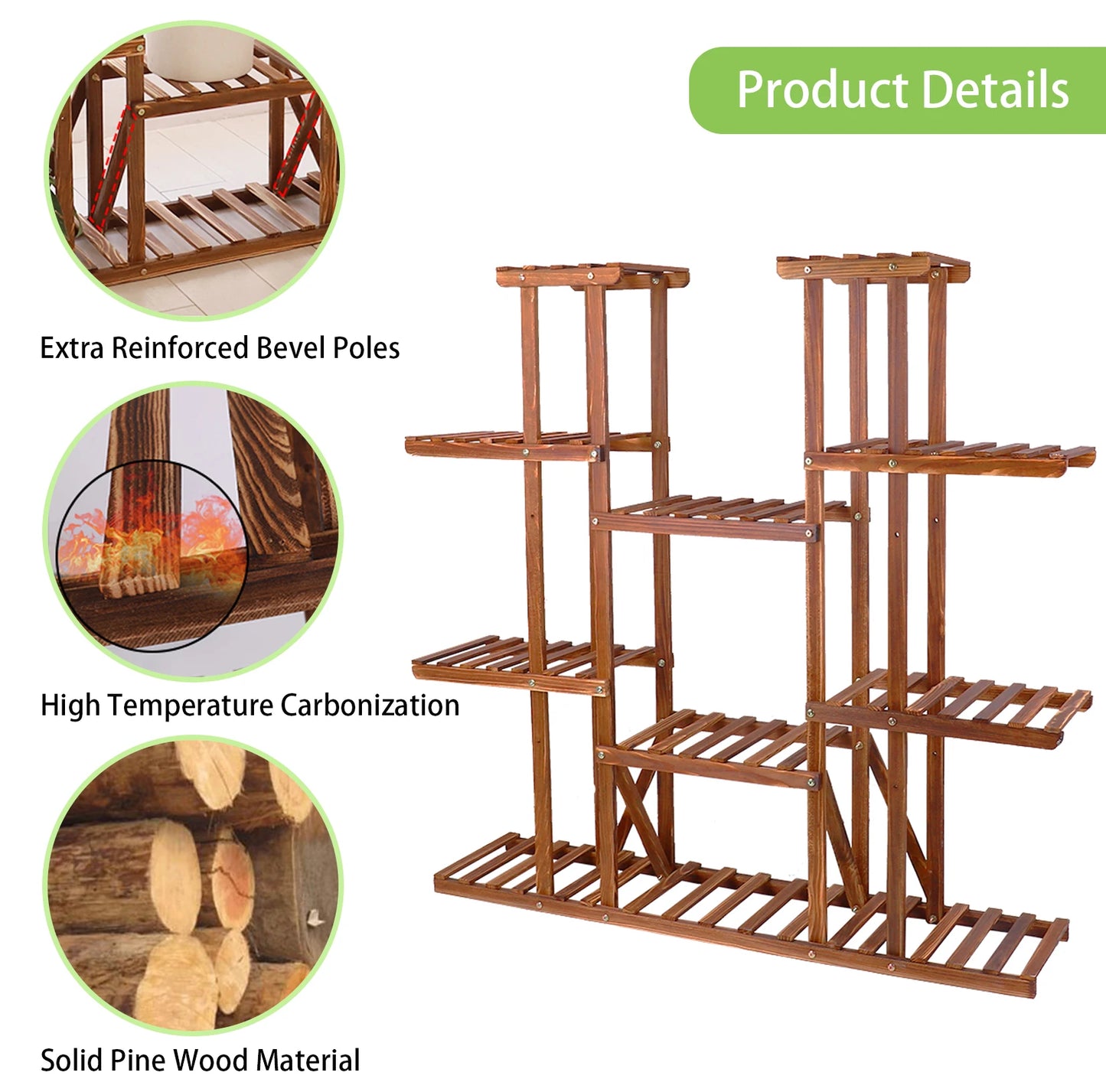 Wisfor Wooden Plant Shelf Indoor Outdoor Multi Tier Stand