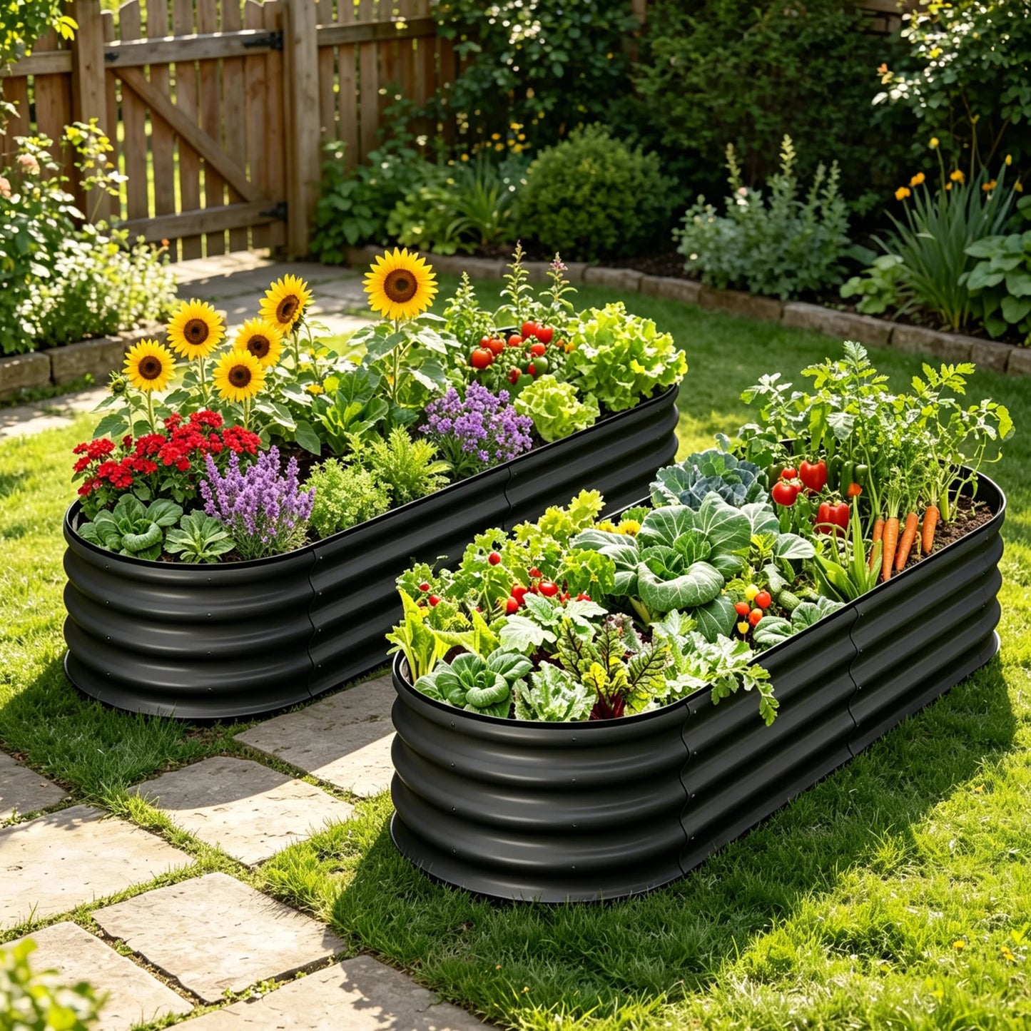 HiMISS Oval Raised Garden Bed Galvanized Metal Planter Box