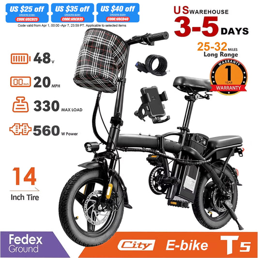 Terrosor Folding Electric Bike 20 Mph 560W