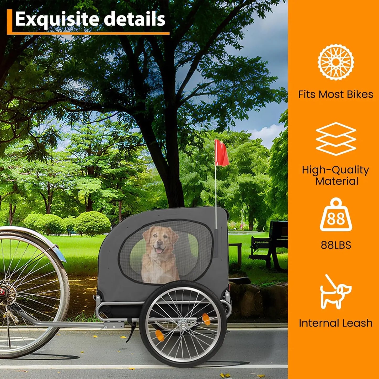 HiMISS Steel Dog Trailer For Bike With Universal Coupler