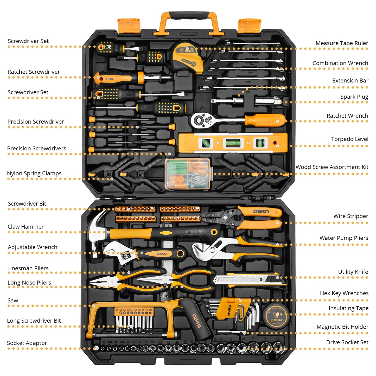 Dekopro 228-Piece Socket Wrench Tool Set Plastic Case