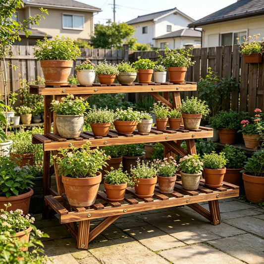 Three Tier Wood Ladder Plant Shelf Stand