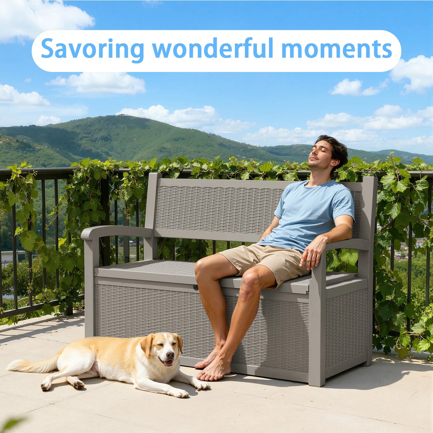 Outdoor Storage Bench With Rattan Look And Storage Box