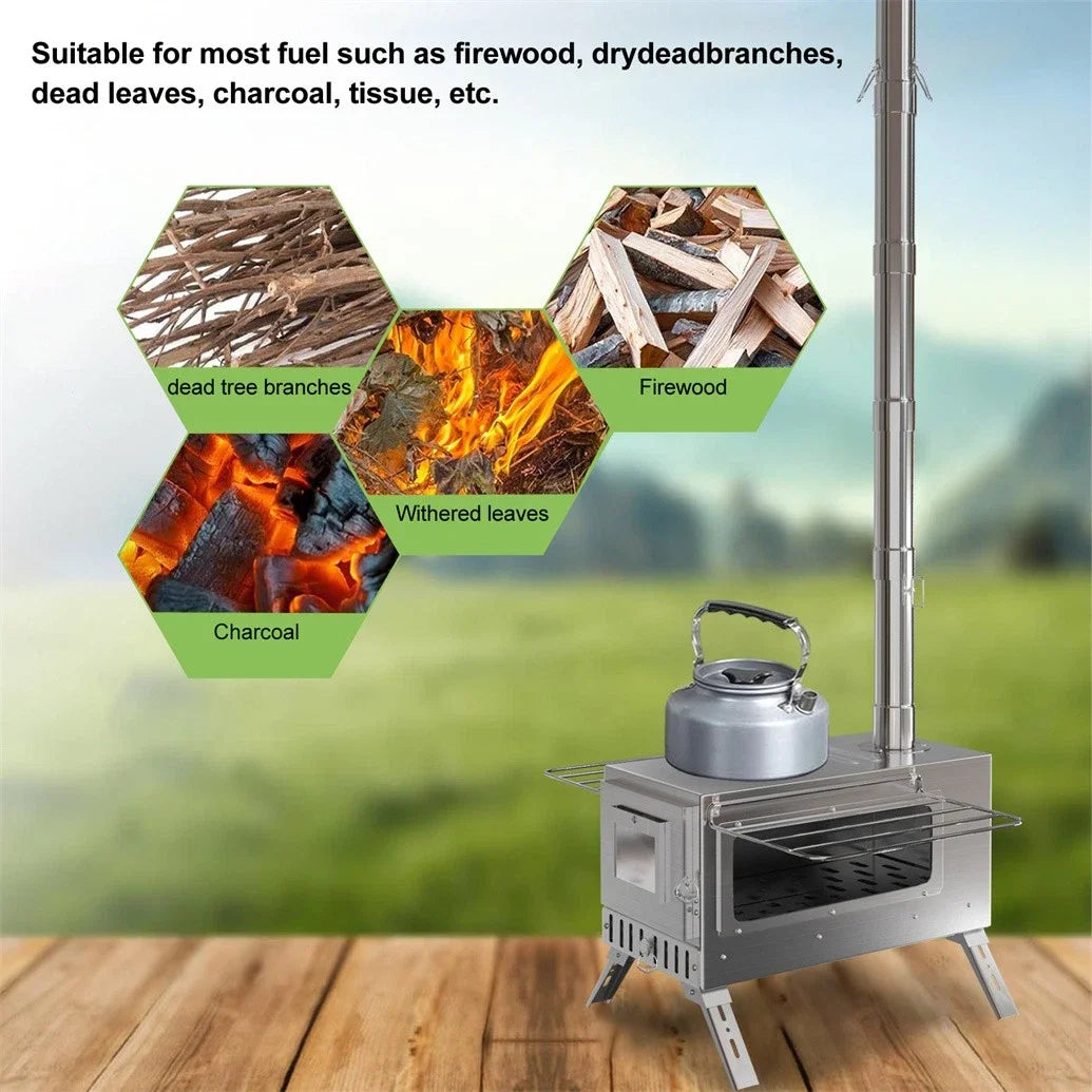 Portable Wood Burning Stove For Outdoor Heating And Cooking