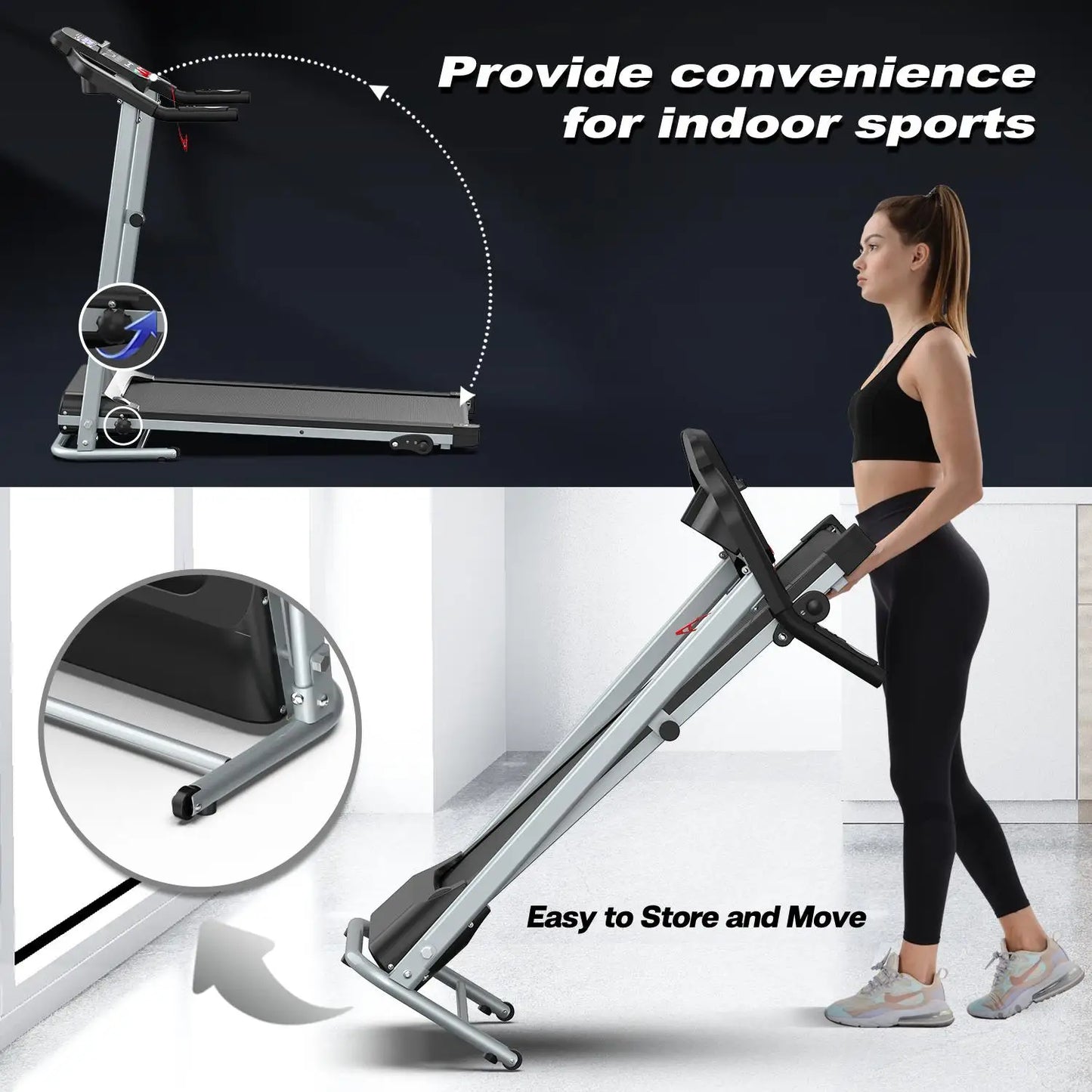 Foldable Home Treadmill With Shock Absorbing Non Slip