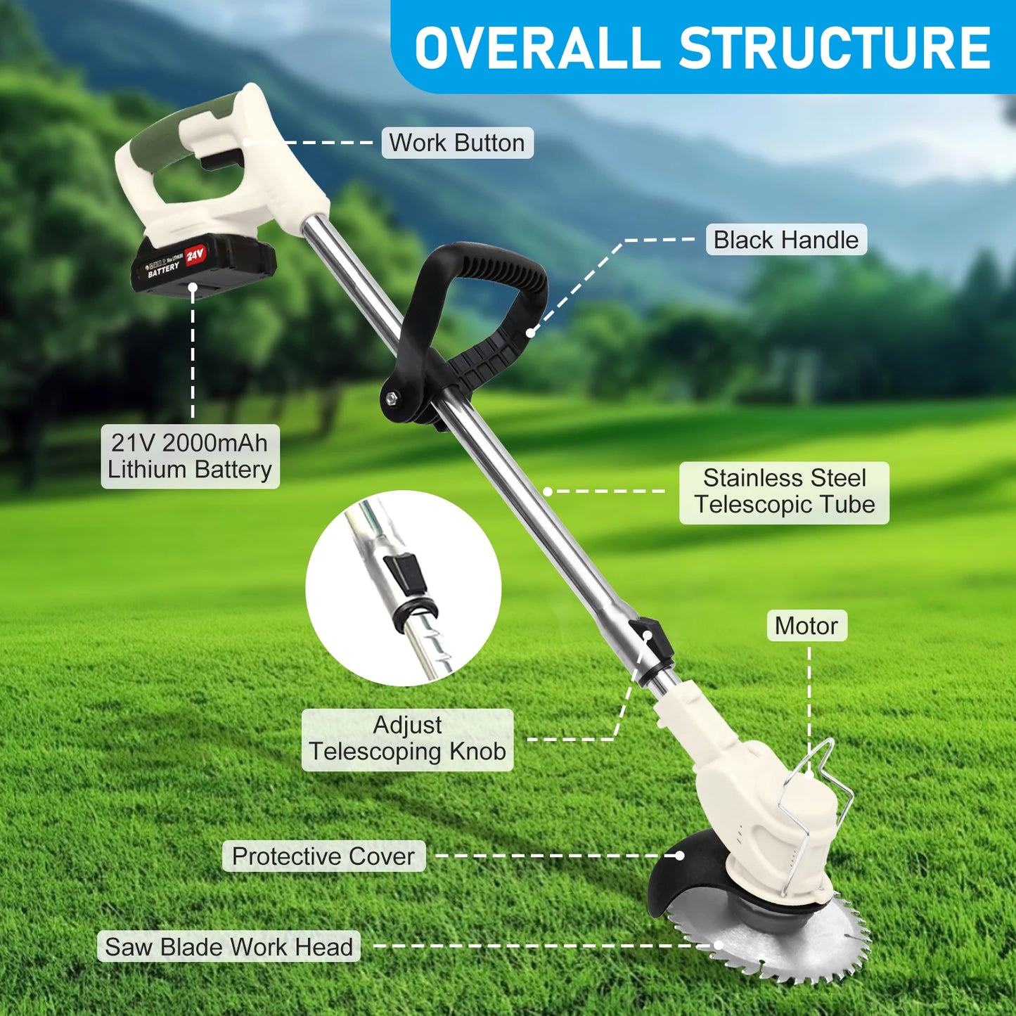 Cordless 21V 3In1 Grass Trimmer Mower Edger