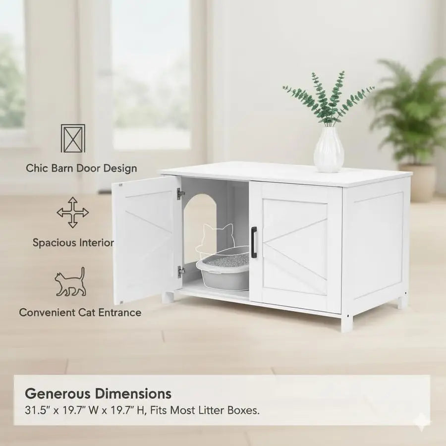 XMSJ Wooden Cat Litter Box Enclosure With Barn Door