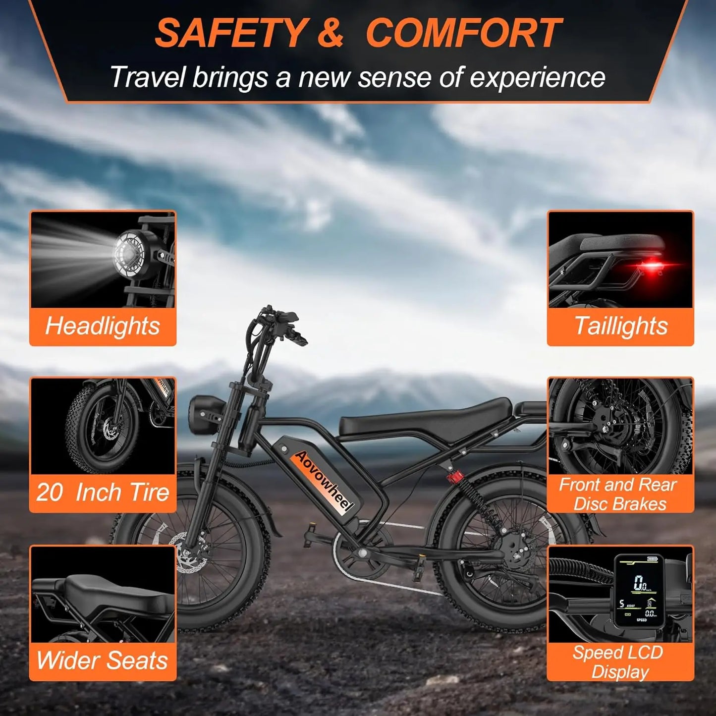 AOVOPRO 1500W Fat Tire Electric Bike 70 Miles Range