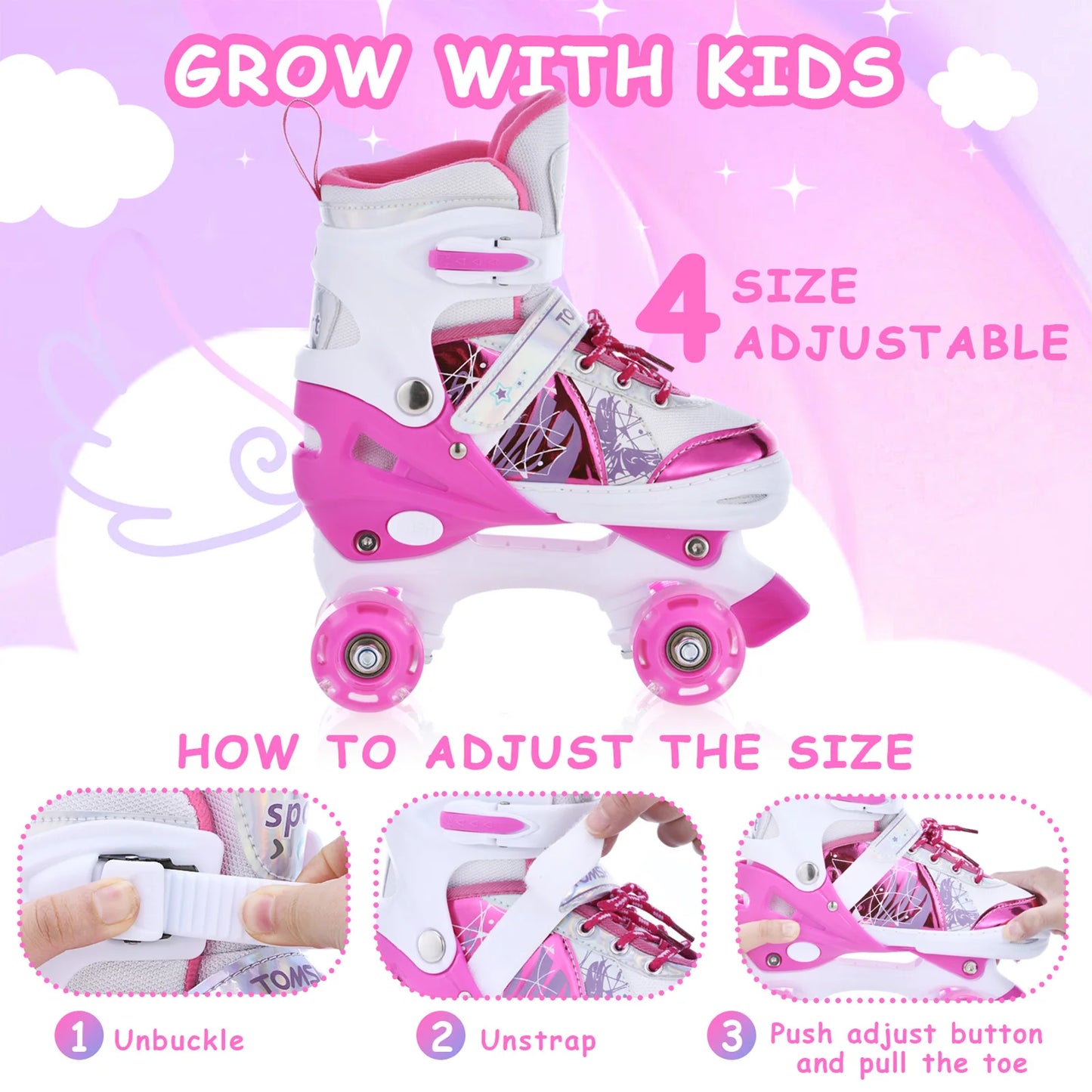 Adjustable Light Up Roller Skates For Kids