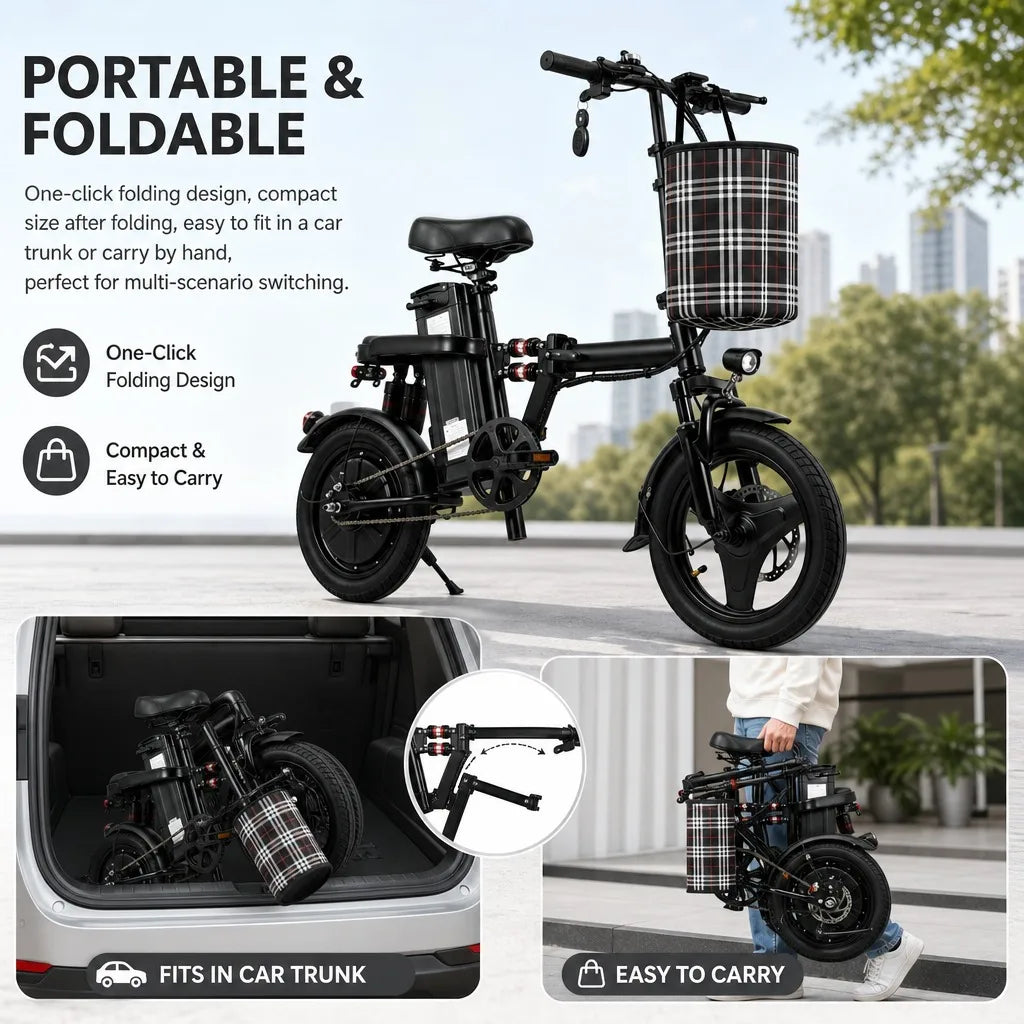 Foldable 500W 48V Commuter E Bike With 8 Shock Absorbers