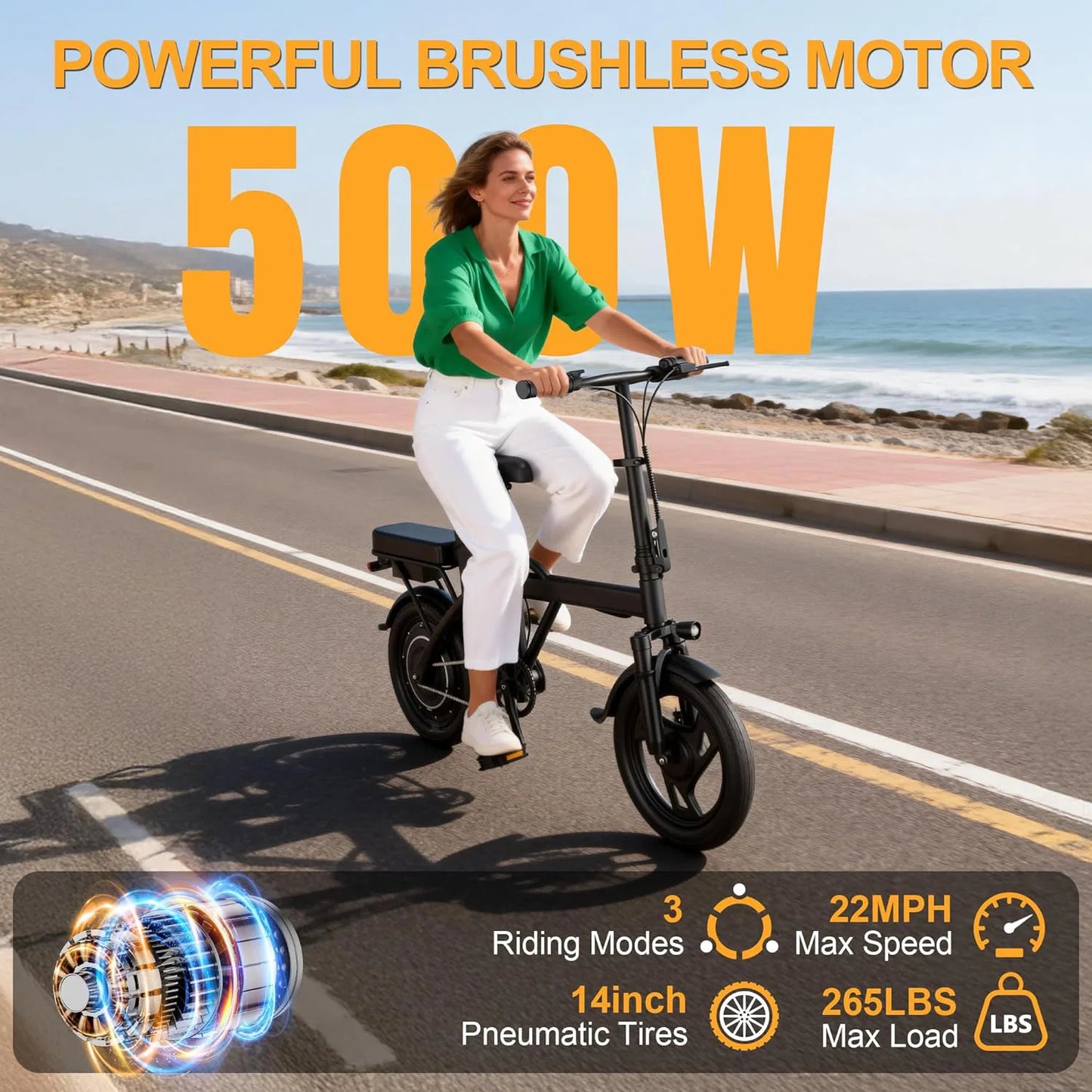 Ladped Foldable Electric Bike 500W Two Seat Long Range