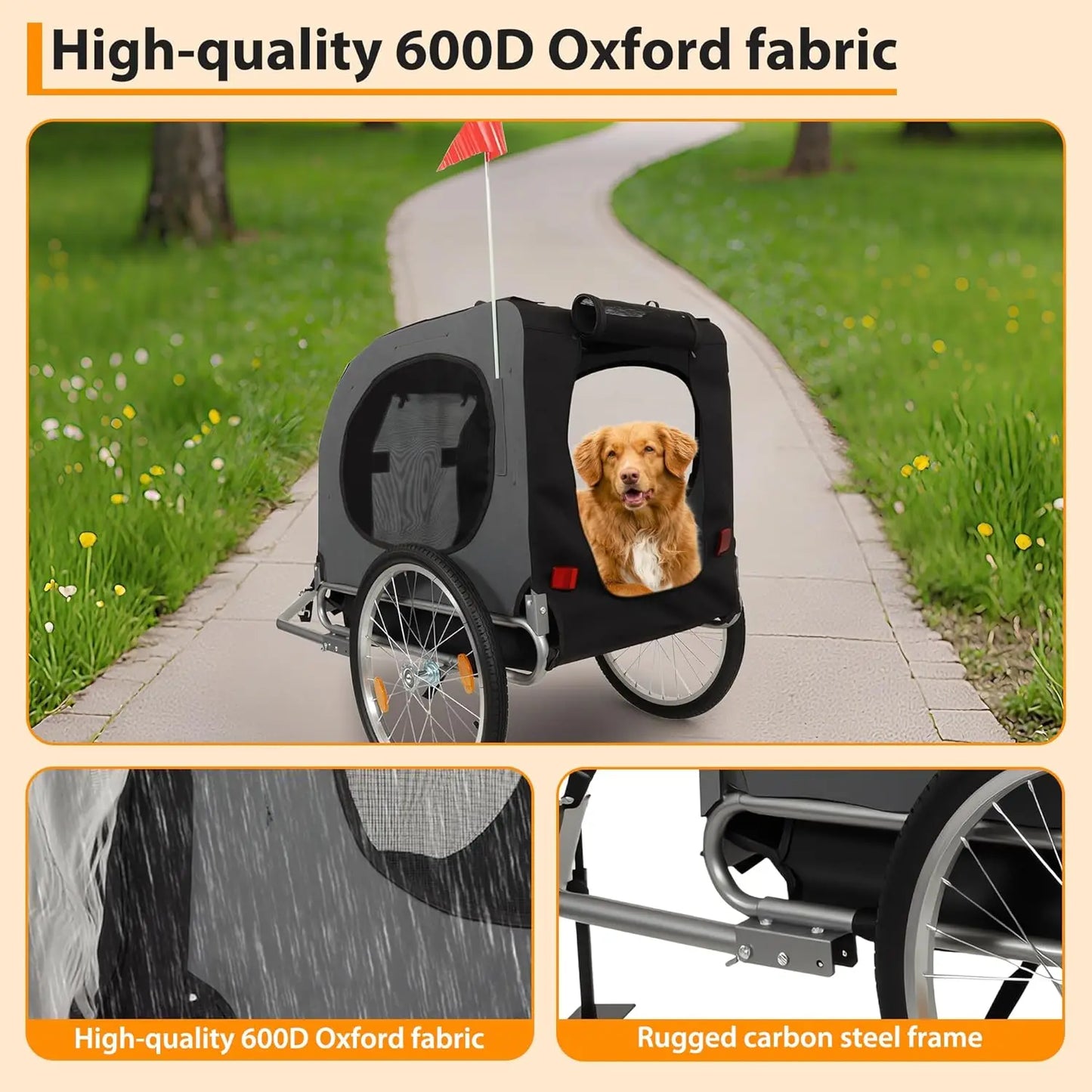 HiMISS Steel Dog Trailer For Bike With Universal Coupler