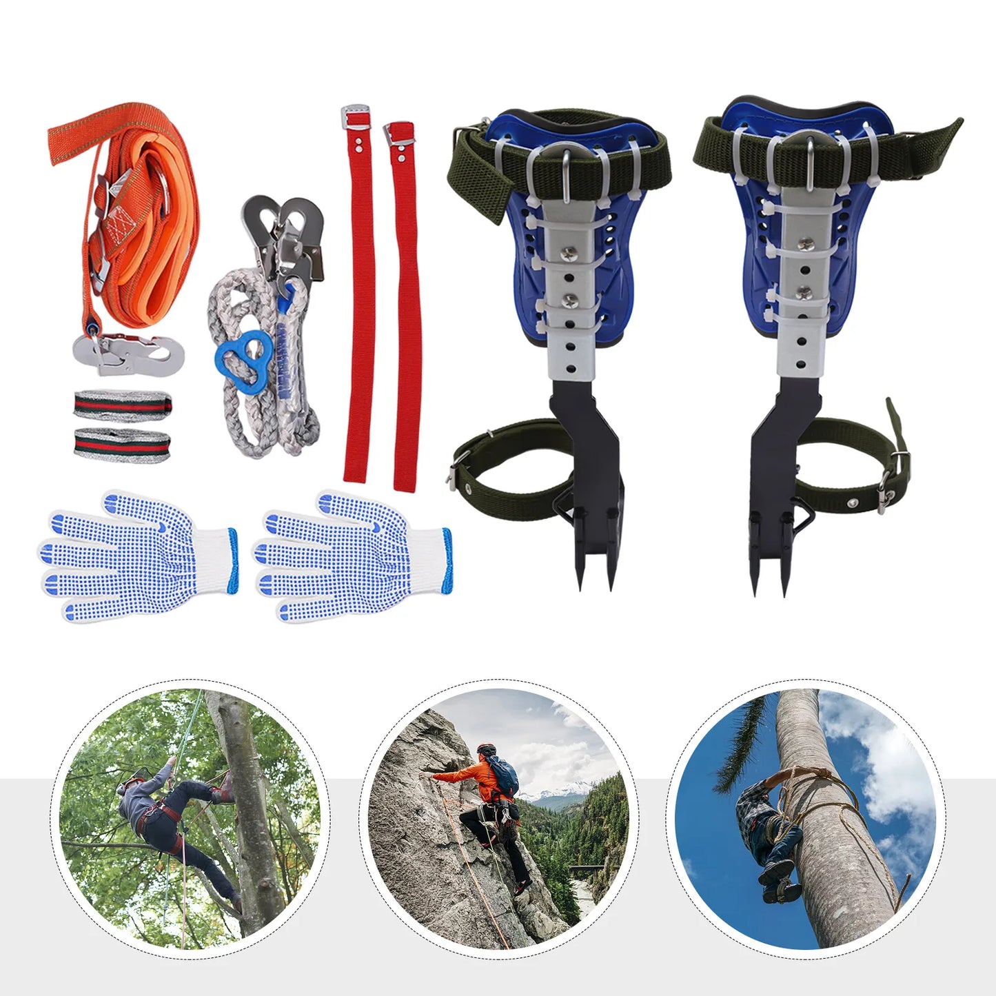 Tree Climbing Spike Set With Lanyard And Gloves Heavy Duty