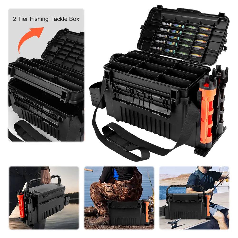 ALIILEE 2 Tier Fishing Tackle Box With Cup Holder
